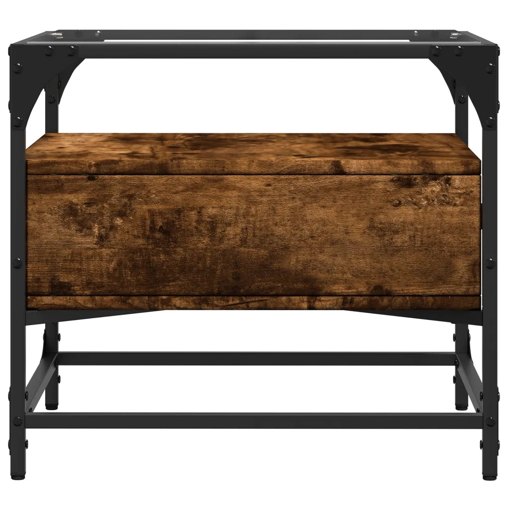 Tavolino da salotto | Tavolino da caff¨¨ | Tavolino da Soggiorno con Piano in Vetro Rovere Fumo 50x50x45 cm Acciaio