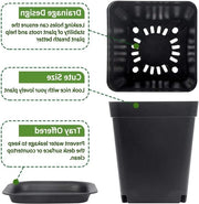 Pacchetto di 24 contenitori per piante quadrati in plastica 7cm spessi contenitori per fiori per succulente contenitori per orto con pallet/tray per piccole piante in vaso (nero)