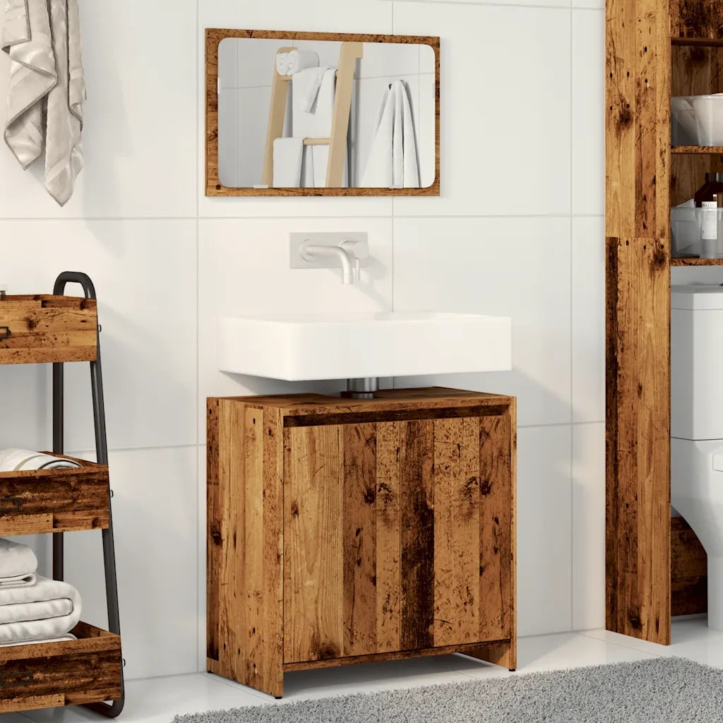 Set Mobili da Bagno 2 pz Legno Antico in Legno Multistrato