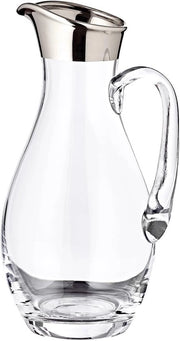 Caraffa acqua in vetro cristallo soffiato a mano - 1.8L - vetro cristallo - bordo argentato - 30 cm