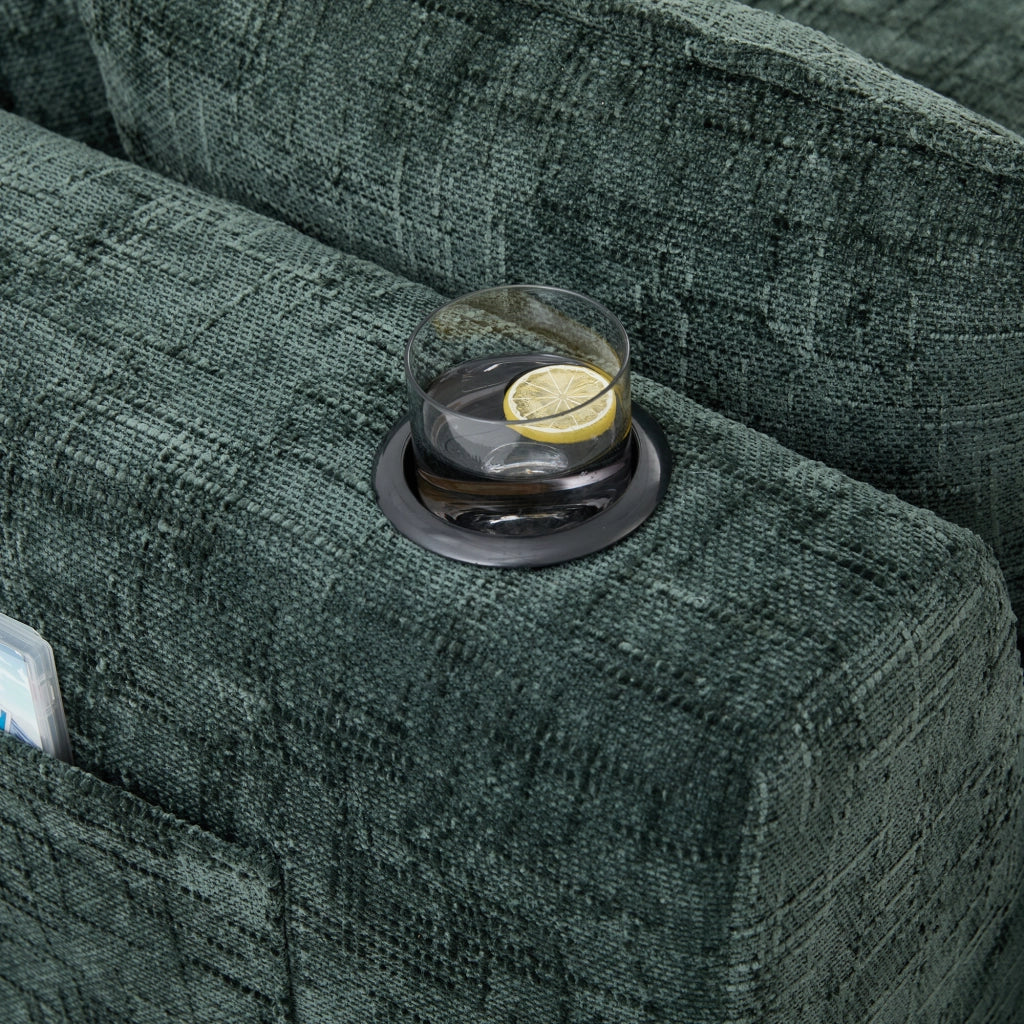 Divano modulare 4 posti con tasche laterali e cuscini in chenille verde per soggiorno e sala d'attesa 322 × 161 × 75 cm