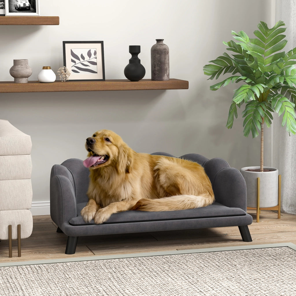 Divano per cani ¨C Minimal ¨C Tessuto lavabile, gambe in legno, grigio scuro