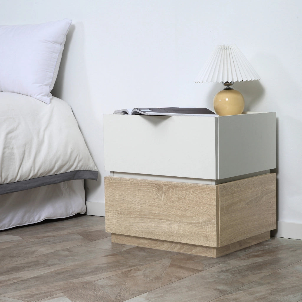Comodino con 2 cassetti ¨C zephmum ¨C bianco e naturale
