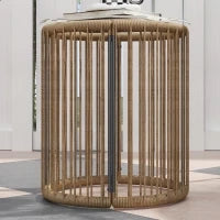 Set da Giardino 3 Pezzi in Rattan e Acciaio con 2 Sedie con Cuscini e Tavolino da Caffè a Cilindro, Multicolore