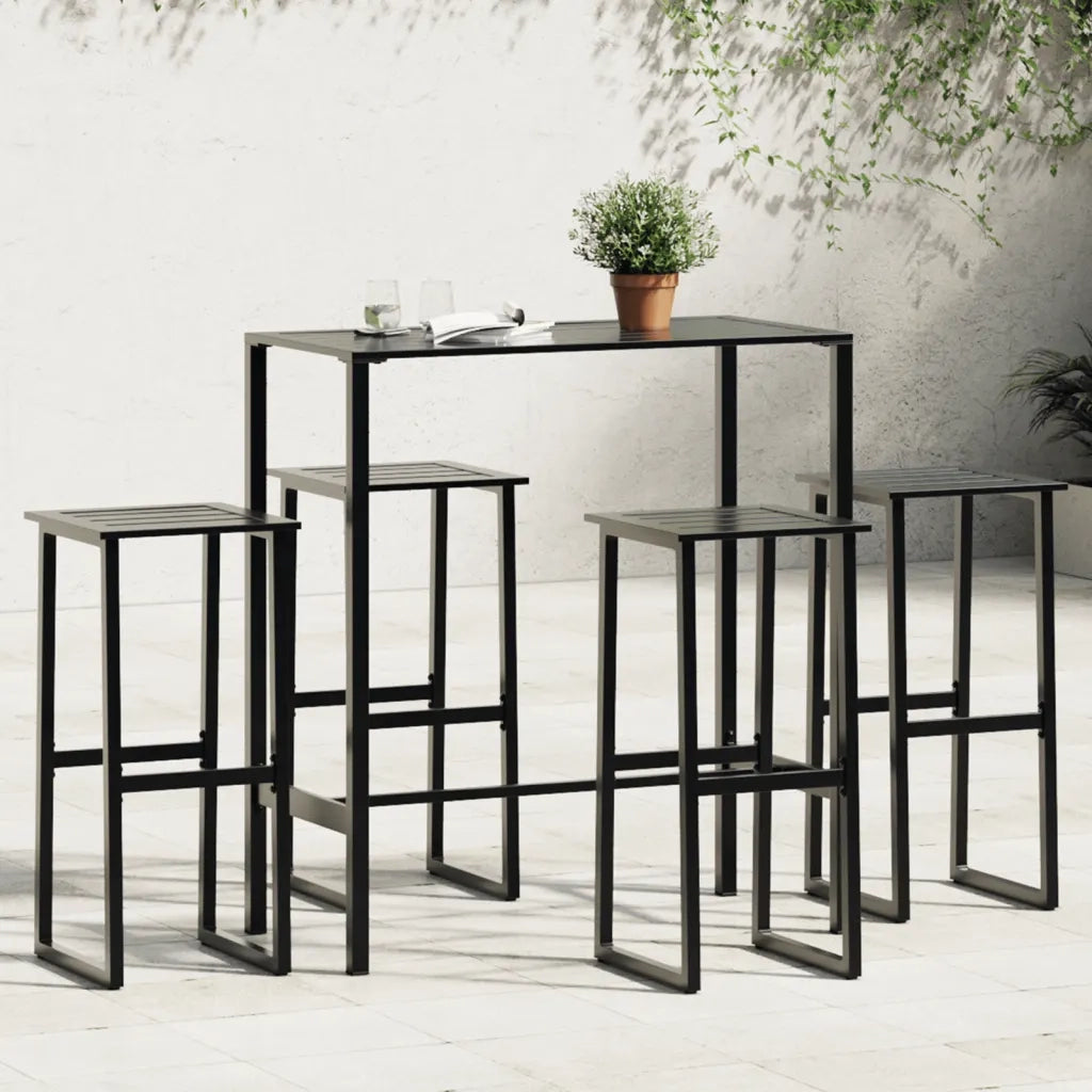 Set Bar da Giardino 5pz | Set Salotto da Giardino Nero in Acciaio Verniciato a Polvere
