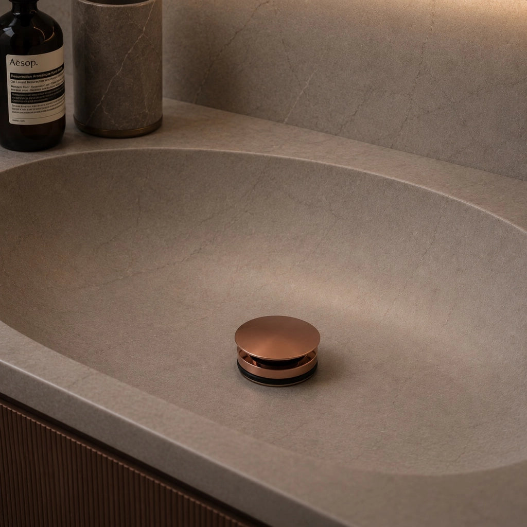 SINED Piletta Scarico PVD Oro Rosa Inox 316L materiale non poroso e liscio facile da pulire e igienizzare modello Levante