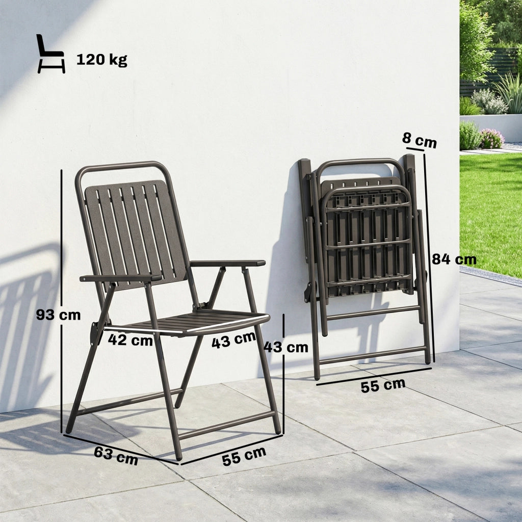 Set di 4 Sedie da Giardino Pieghevoli con Braccioli ¨C zephmum ¨C Marrone 55x63x93 cm