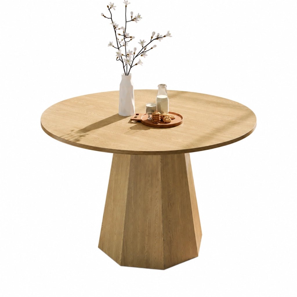 Tavolo da pranzo rotondo in MDF effetto rovere, diametro 120 cm, per 4-6 persone, design nordico