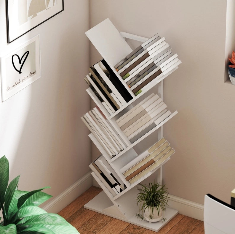 Libreria ad albero stretta a 7 ripiani bianca 50 x 24 x 109 cm