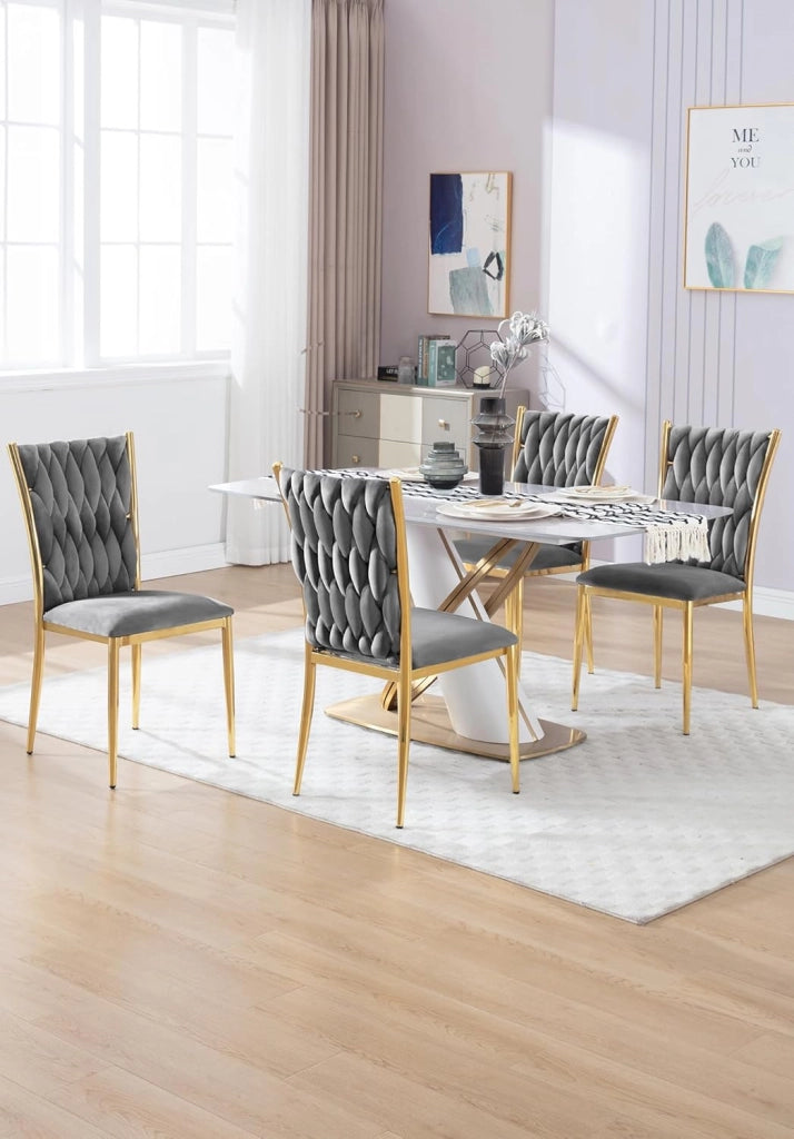 Set di 6 Sedie Sala da Pranzo, Sedie da Cucina in Velluto, Trasparenti Moderne, Schienale Alto Gambe in Metallo, Portata 150 kg, Grigio Scuro