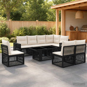 Set Divano da Giardino 9 pz Nero e Bianco Crema polyrattan 3436798