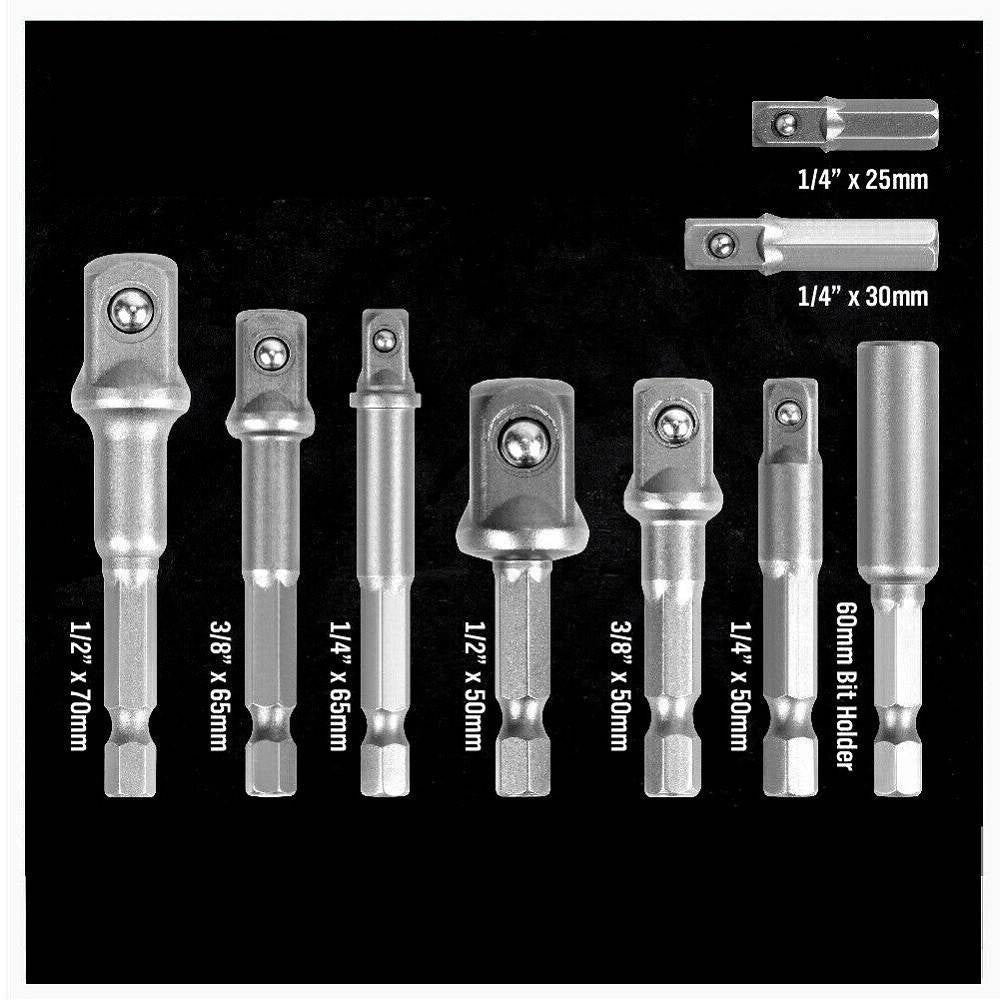 Trade Shop - Set 9 Pz Adattatori Per Bussola 1/4" 3/8" 1/2" Per Avvitatore Trapano Sdy-96032 -