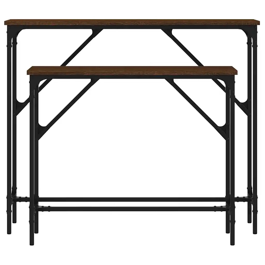 Tavolini Consolle 2 pz Rovere Marrone in Legno Multistrato 834144