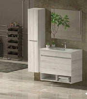 Mobile Bagno NEBARI Già Montato 1 cassetto, lavabo e specchio Bianco nordico 80x45 cm con colonna