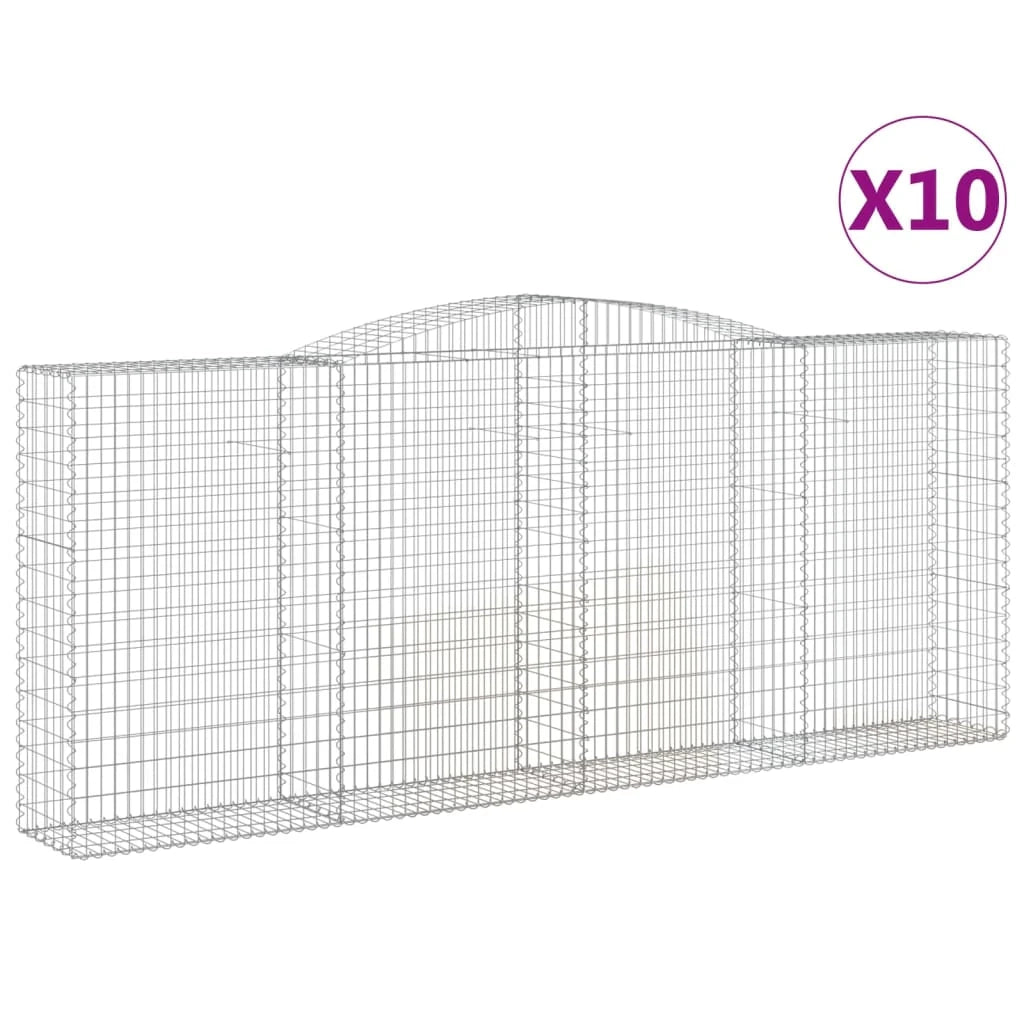 Cestini gabbioni recinzione a gabbia muro di contenimento ad arco 10 pezzi 400 x 50 x 160/180 cm ferro zincato argento 02_0040293