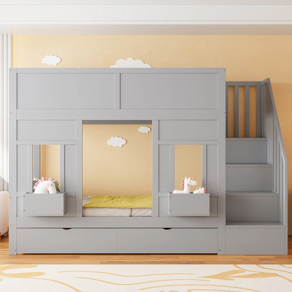 Letto a Castello per Bambini con Cassetti e Rete a Doghe ¨C MINIMAL ¨C Legno 90x200