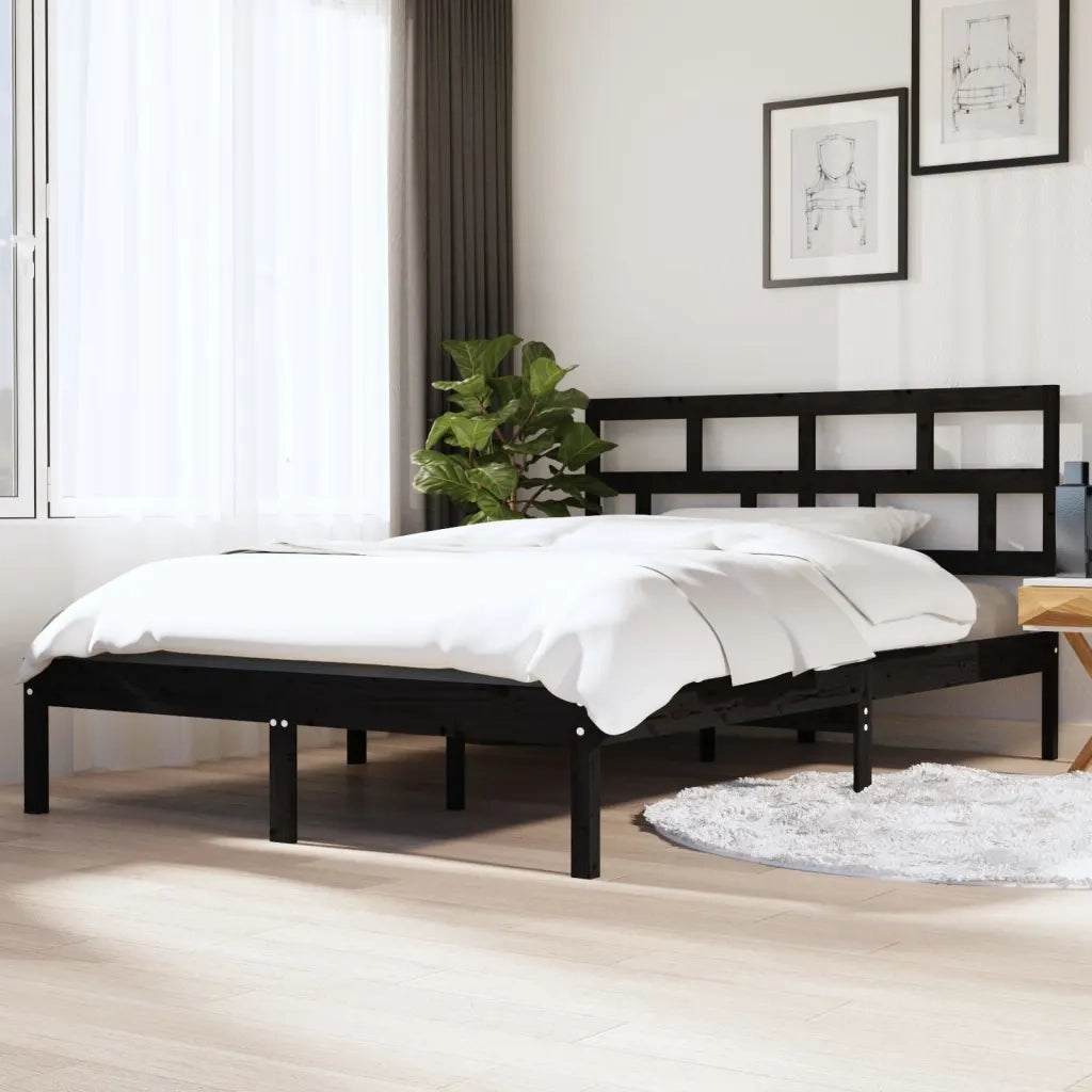 Giroletto-Struttura Letto Nero in Legno Massello di Pino 140x190 cm 867038