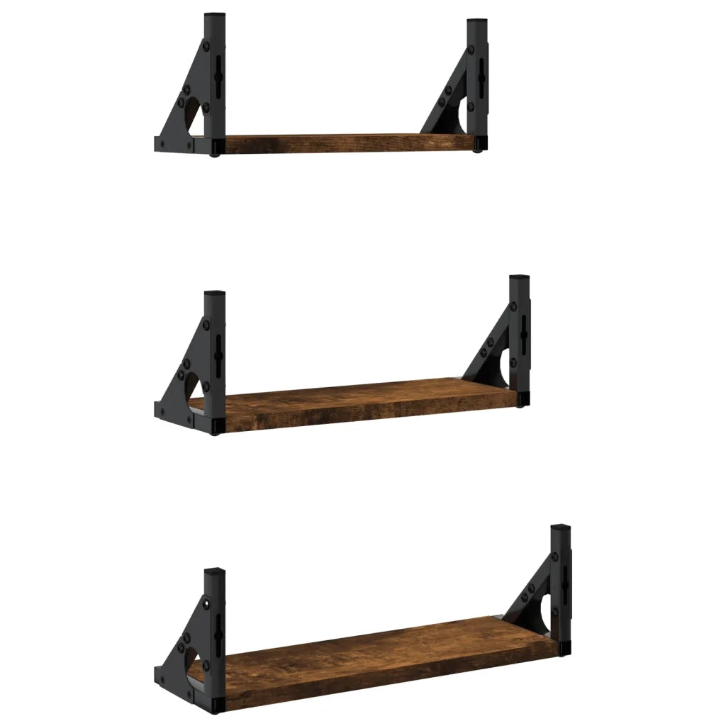 Set Mensole Parete 3pz Rovere Fumo in Legno Multistrato 836320