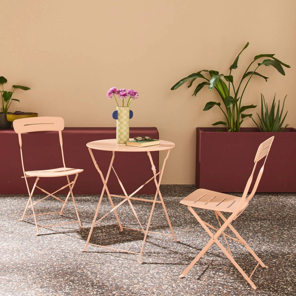 Set tavolo da giardino bistrot pieghevole rotondo in acciaio, 2 sedie,