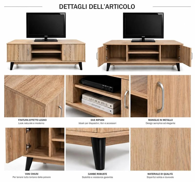 MOBILE TV IN MDF COLOR ROVERE CON DUE ANTE E DUE RIPIANI MISURE: 140X38X44CM