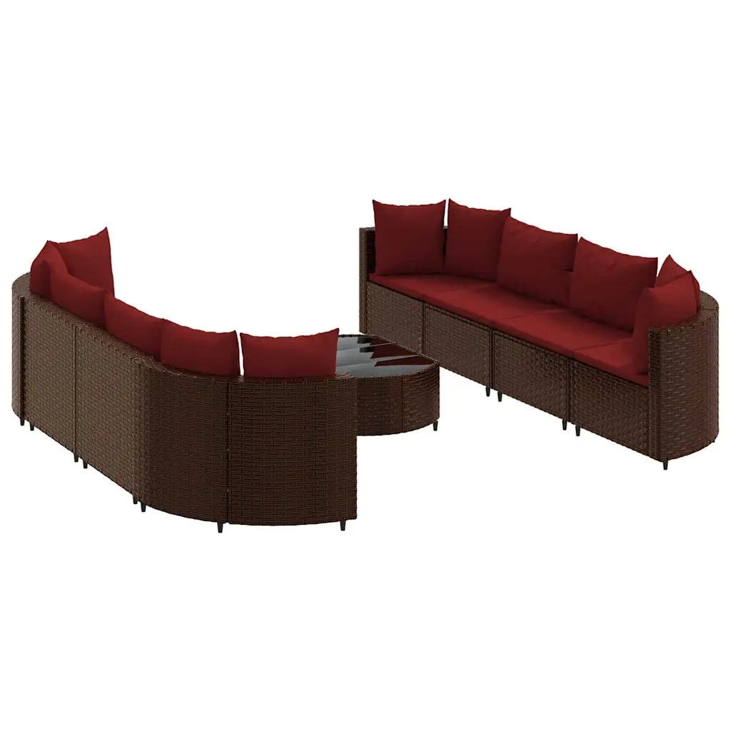 Set Divani da Giardino 9pz con Cuscini Marrone in Polyrattan