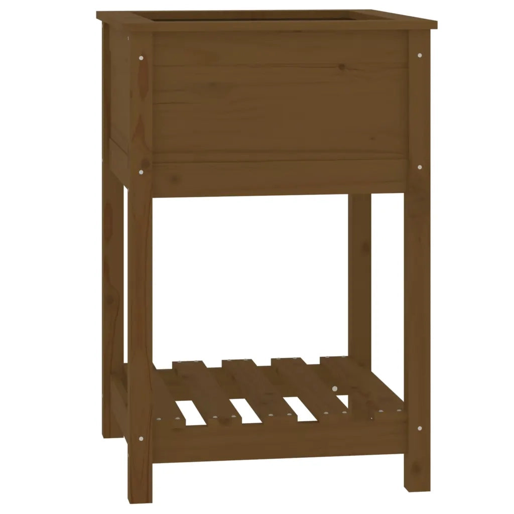 Fioriera con Mensola-Vaso con Ripiano-Contenitore per Piante Ambra 54x54x81cm in Legno Massello di Pino