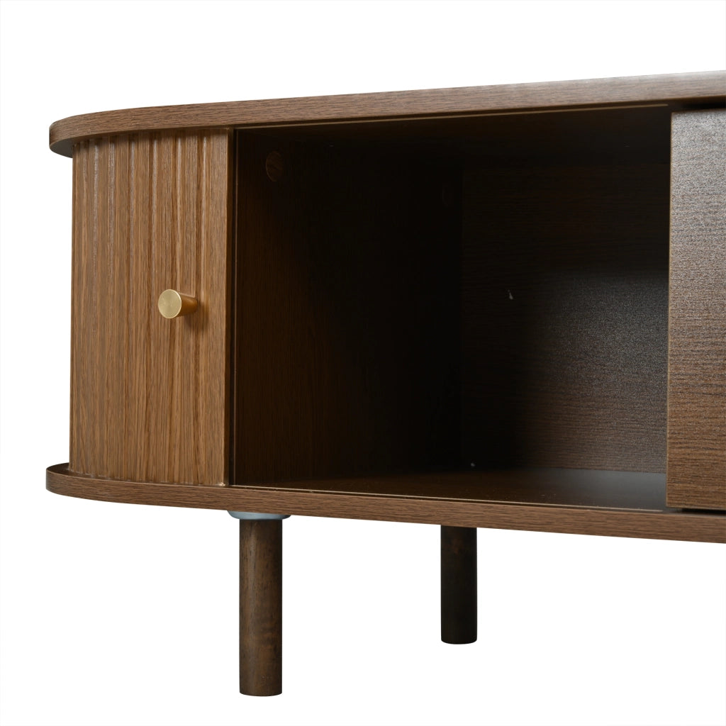 Mobile porta TV con 2 cassetti e 2 ante avvolgibili, fronti in rattan, per soggiorno, in MDF, noce, 180 × 40 × 40 cm