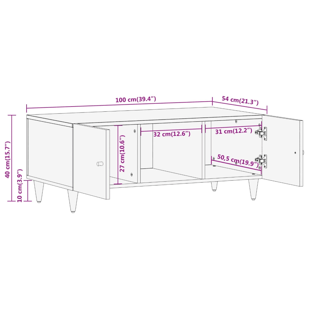 Tavolino da Salotto 100x54x40 cm in Legno Massello di Mango 358260