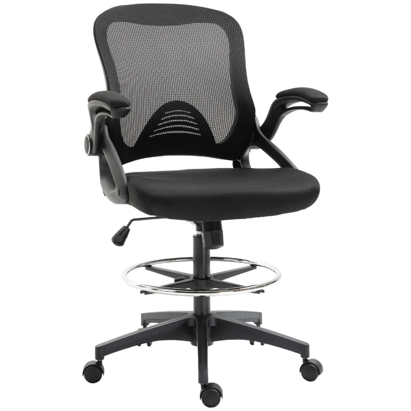Sedia da ufficio con funzione in piedi, poggiapiedi regolabile, seduta girevole, plastica nera 64 × 60 × 106-126 cm