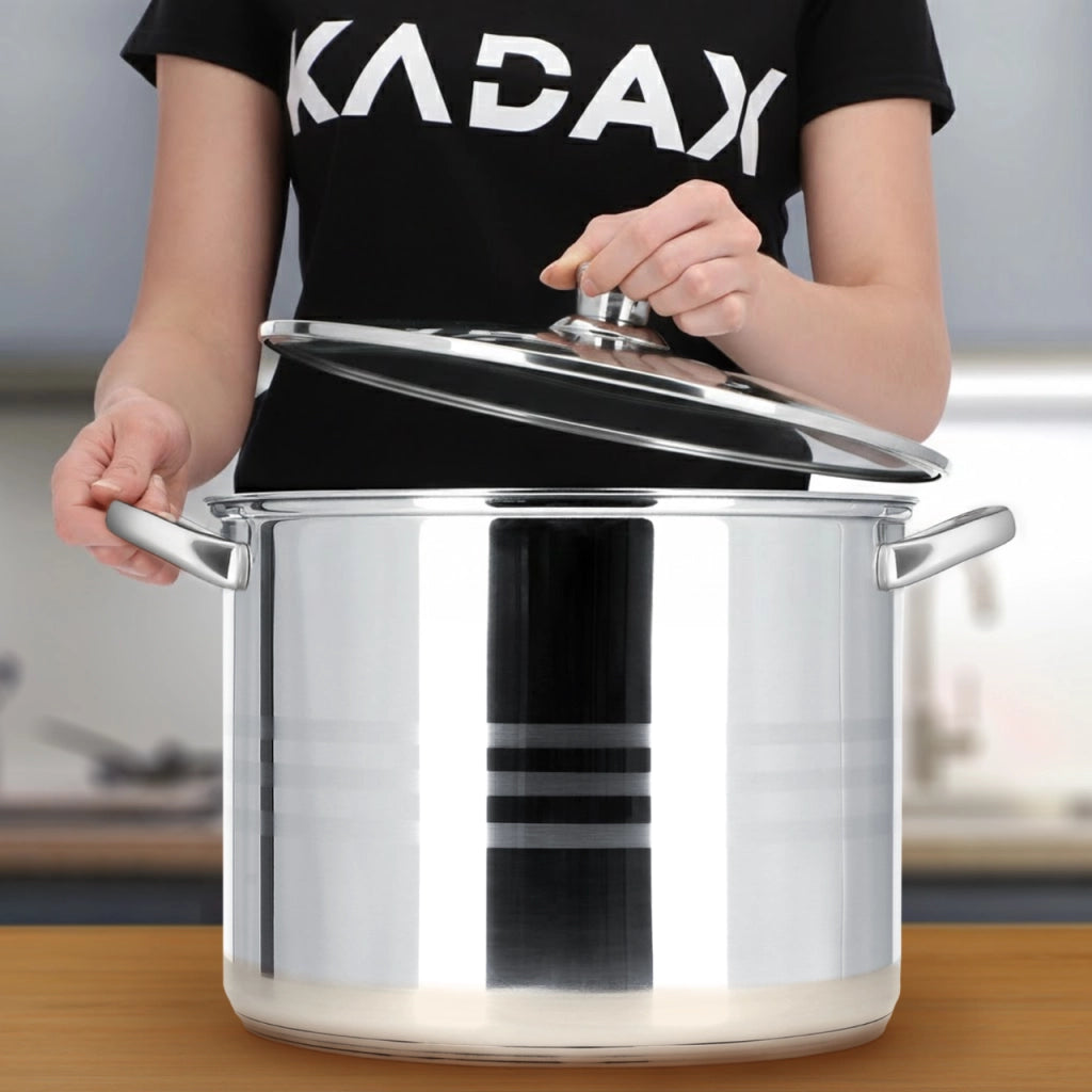 Pentola a induzione grande in acciaio inox KADAX con coperchio, gas, 32 cm, 18 l, alta