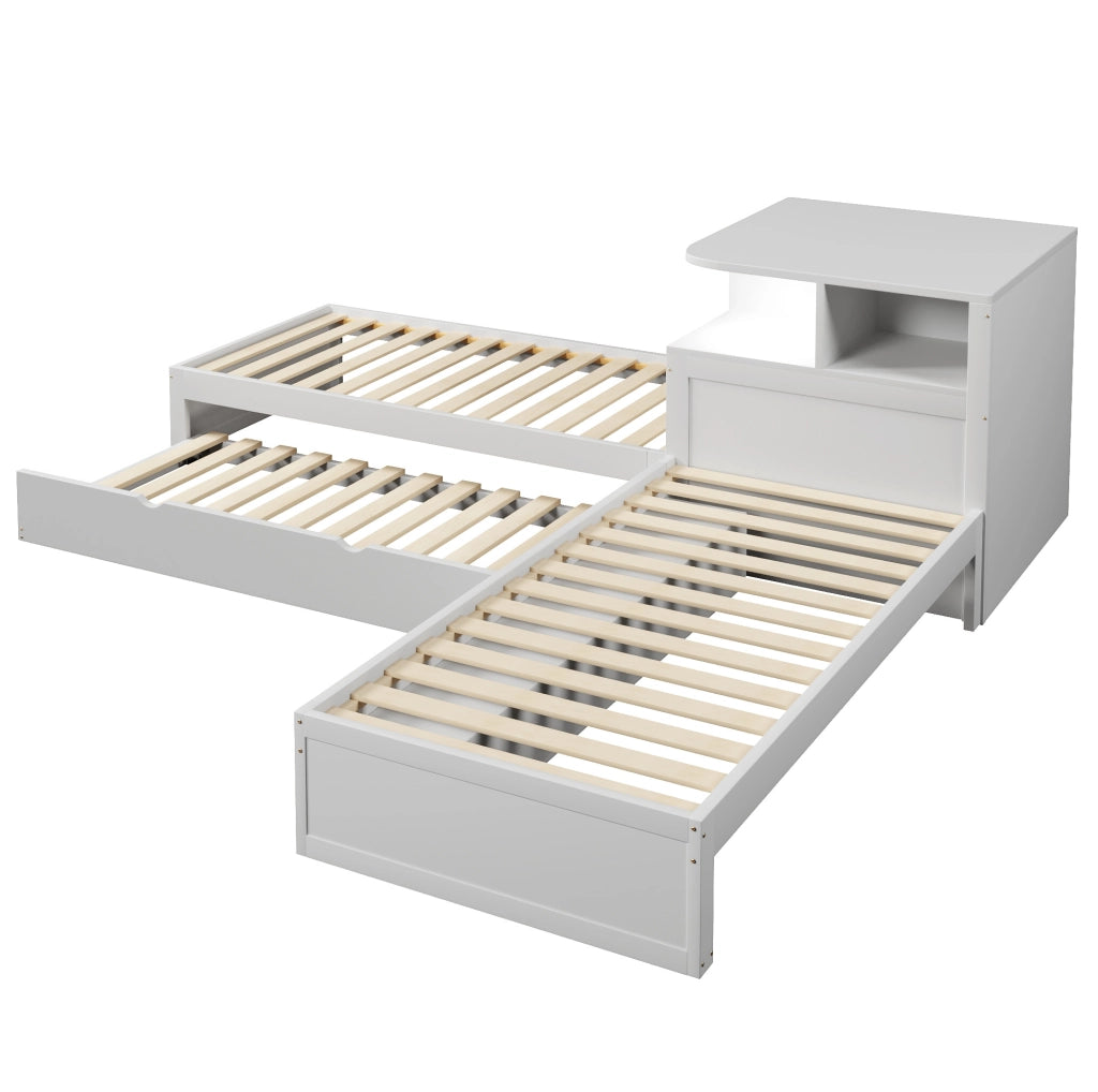 Letto singolo a L 90x200 cm con letto estraibile e LED