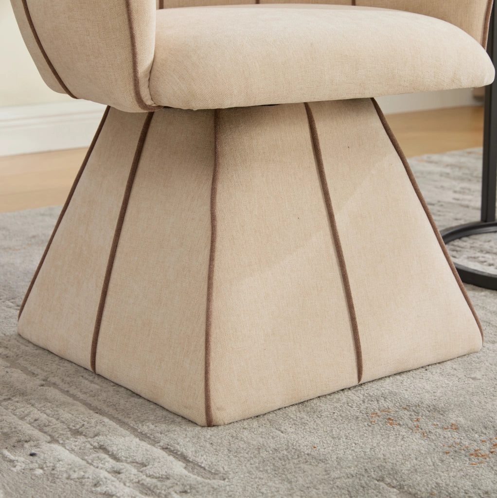 Poltrona girevole in tessuto Chenille colore cammello; 56x54x74;5 cm; con schienale ergonomico
