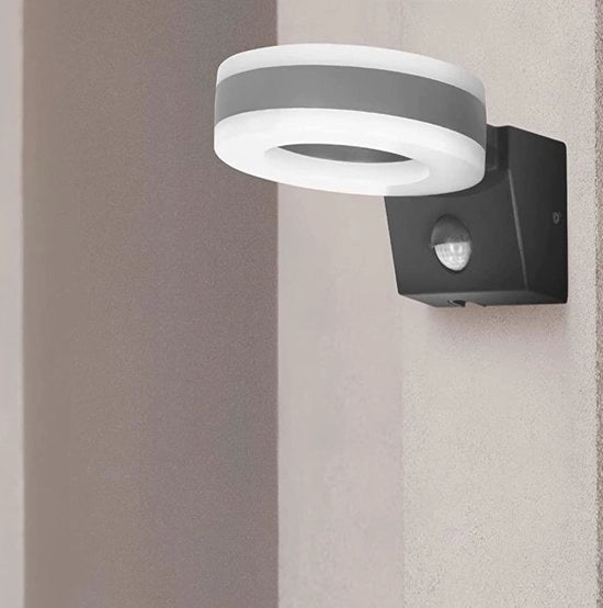 Lampada Esterna con Sensore di Movimento - Intensità Luminosa LUX e Regolazione del Tempo di Accensione - Adatta per Interni ed Esterni - Grigio
