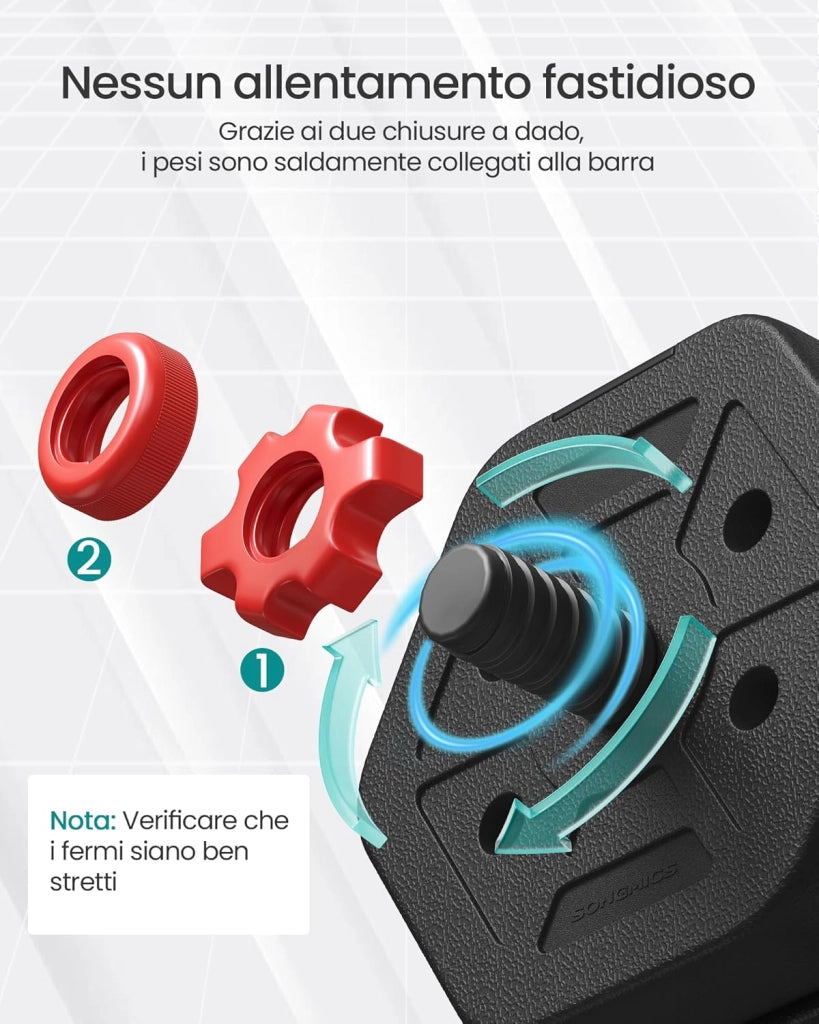 SONGMICS Set di Manubri con Barra di Collegamento, Manubri Corti, Peso Esagonale per Allenamento, Fitness, Sollevamento Pesi a Casa, Palestra
