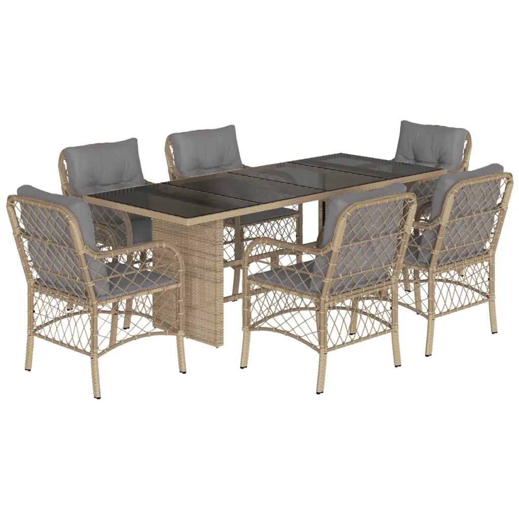 Set Pranzo da Giardino 7 pz con Cuscini Beige Misto Polyrattan 3212064
