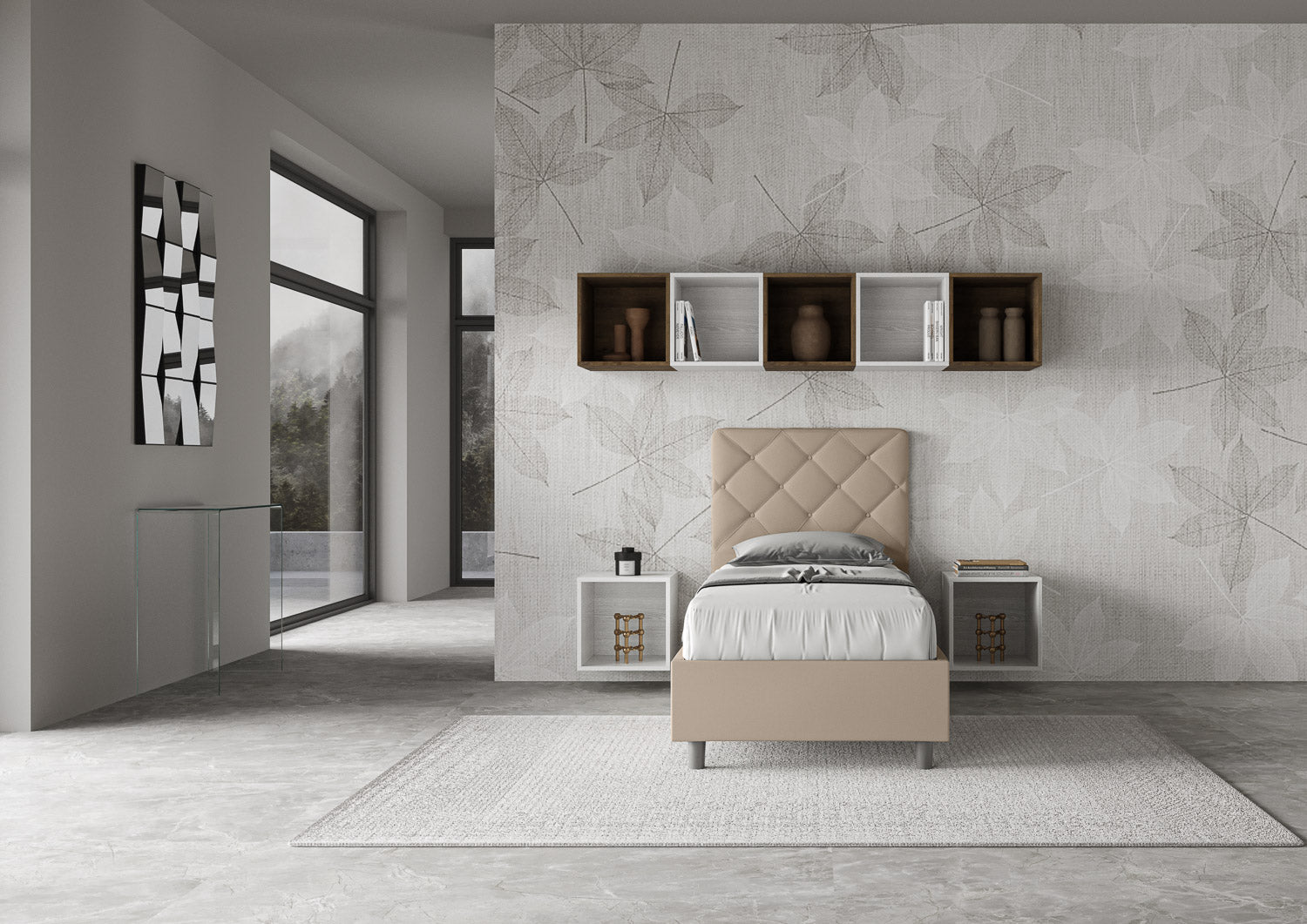 Letto Singolo 90x190 cm con Rete e Contenitore Priya Tortora