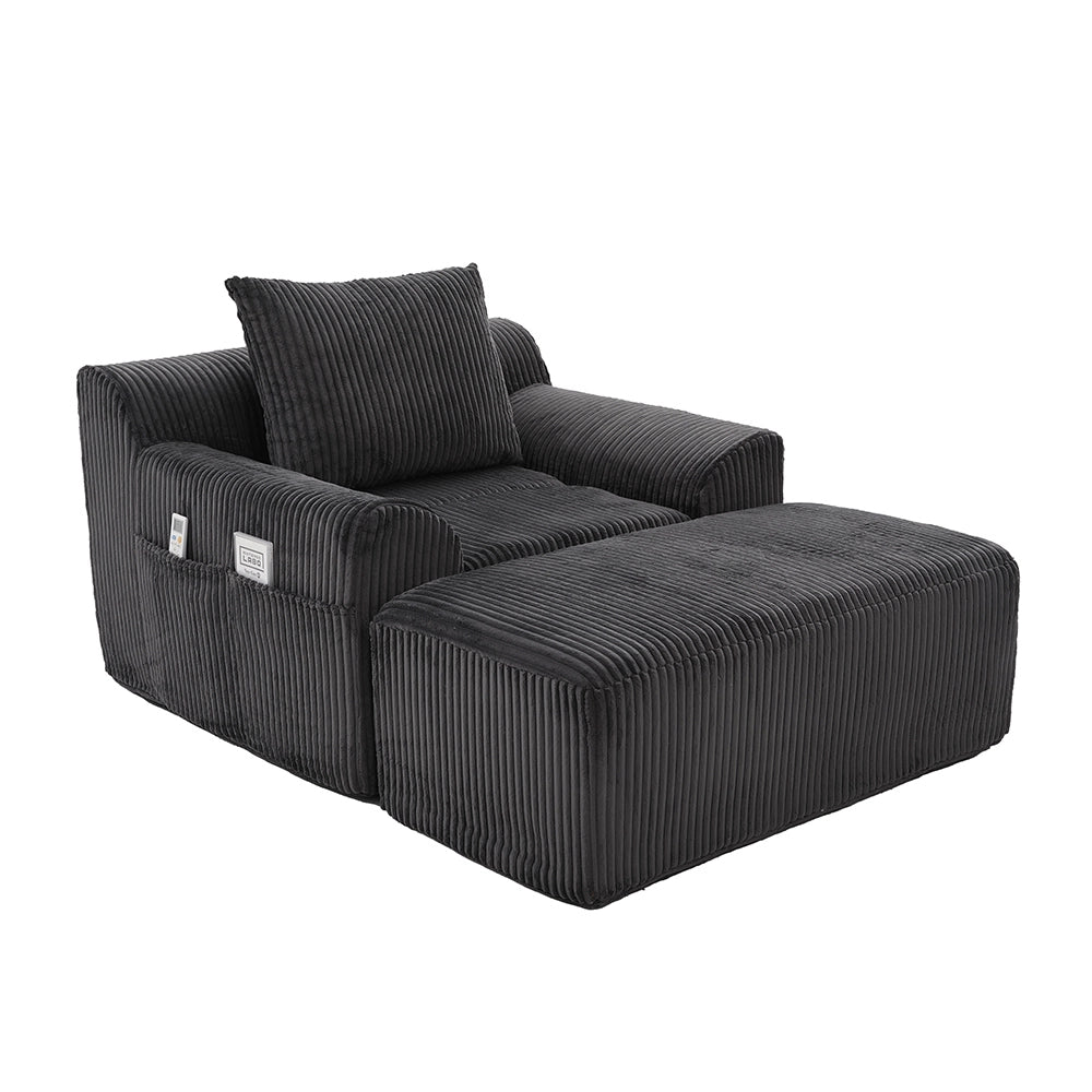 Poltrona oversize - Xylo - Velluto costato con tasche laterali, pouf e nessun assemblaggio