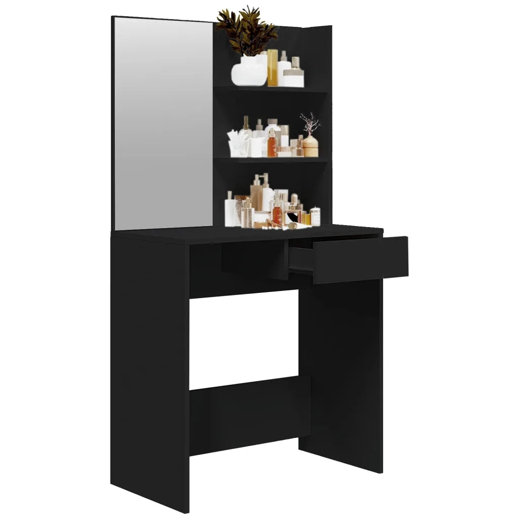 Toeletta con Specchio-Tavolo da Vanit¨¤ Nero 74,5x40x141 cm