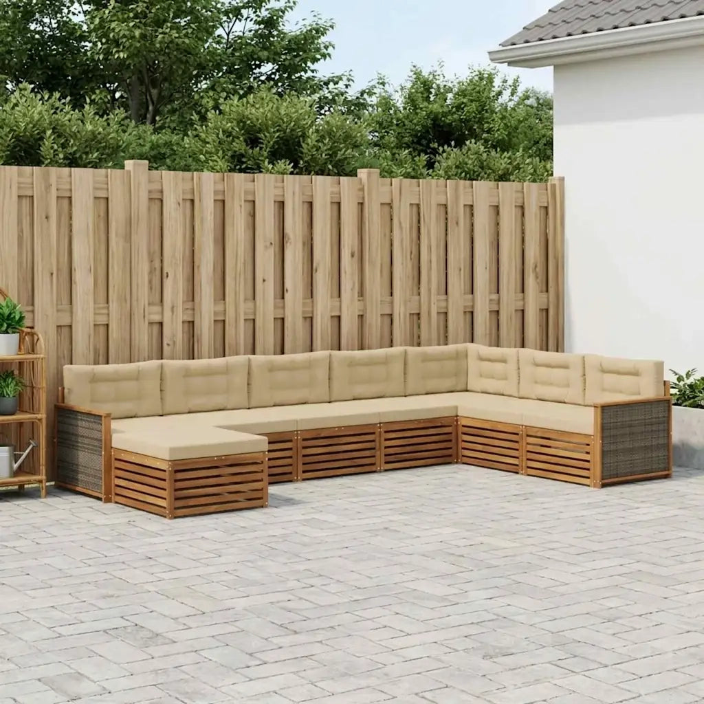 Set di divani da esterno con cuscino 8 pcs Naturale e Beige