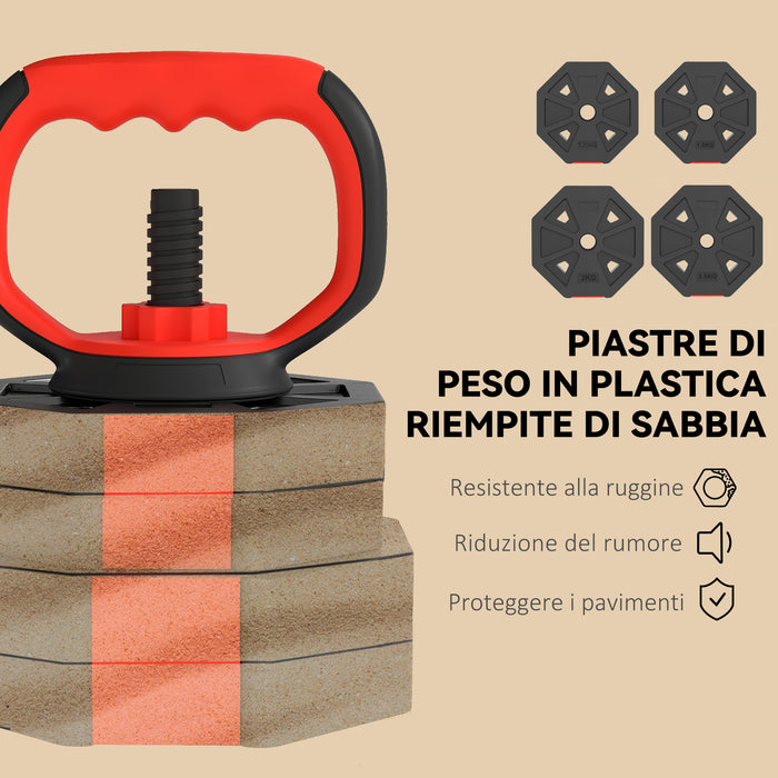 Set Pesi Palestra 4 in 1 30kg Manubri Bilanciere Kettlebell Rosso