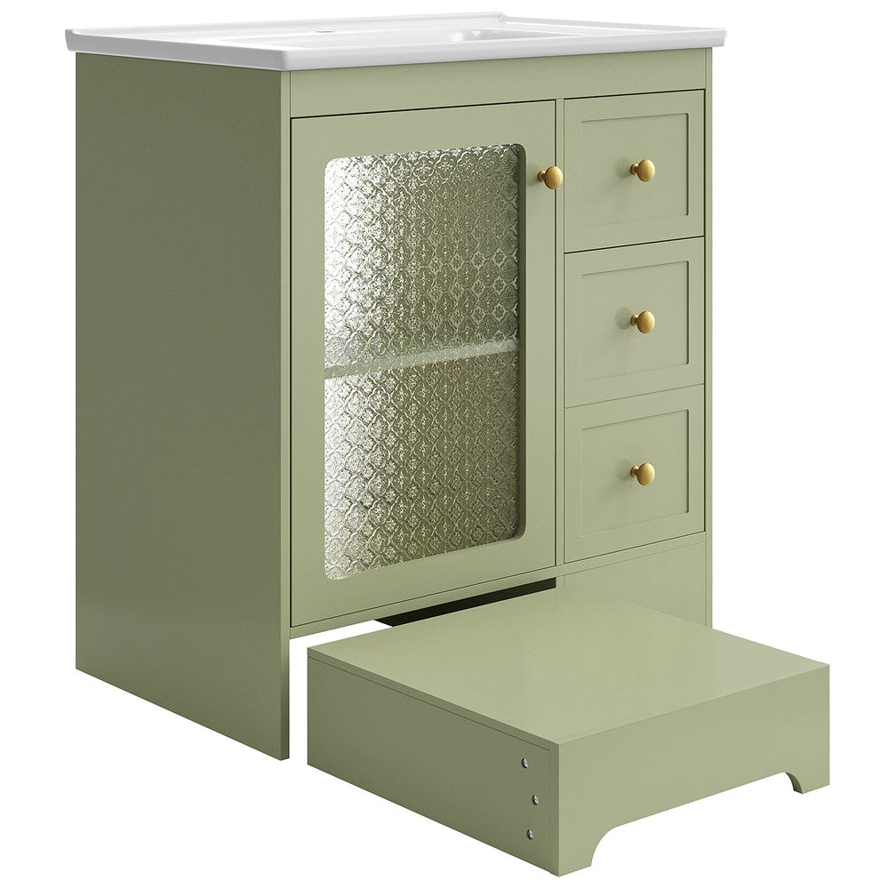 Mobile Bagno con Lavabo in Ceramica, LED e Specchio ¨C Xylo ¨C Bianco con Dettagli Oro