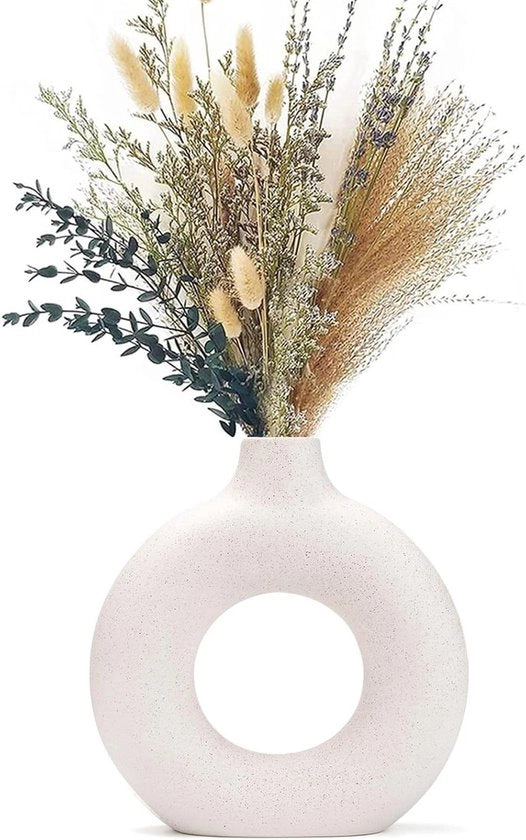Vaso per pampas e fiori secchi - Donut vaso ceramico rotondo in beige