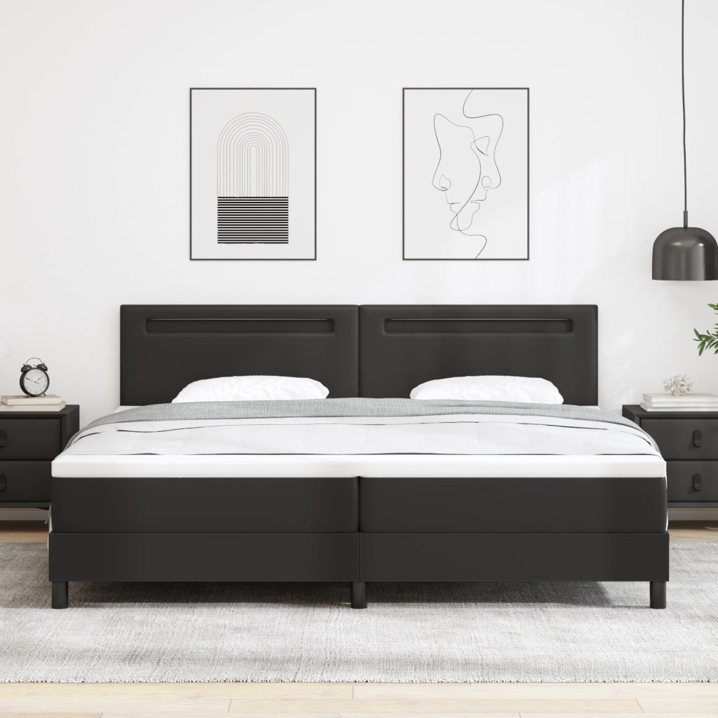 Letto con rete a molle e materasso nero 200x200 cm in similpelle