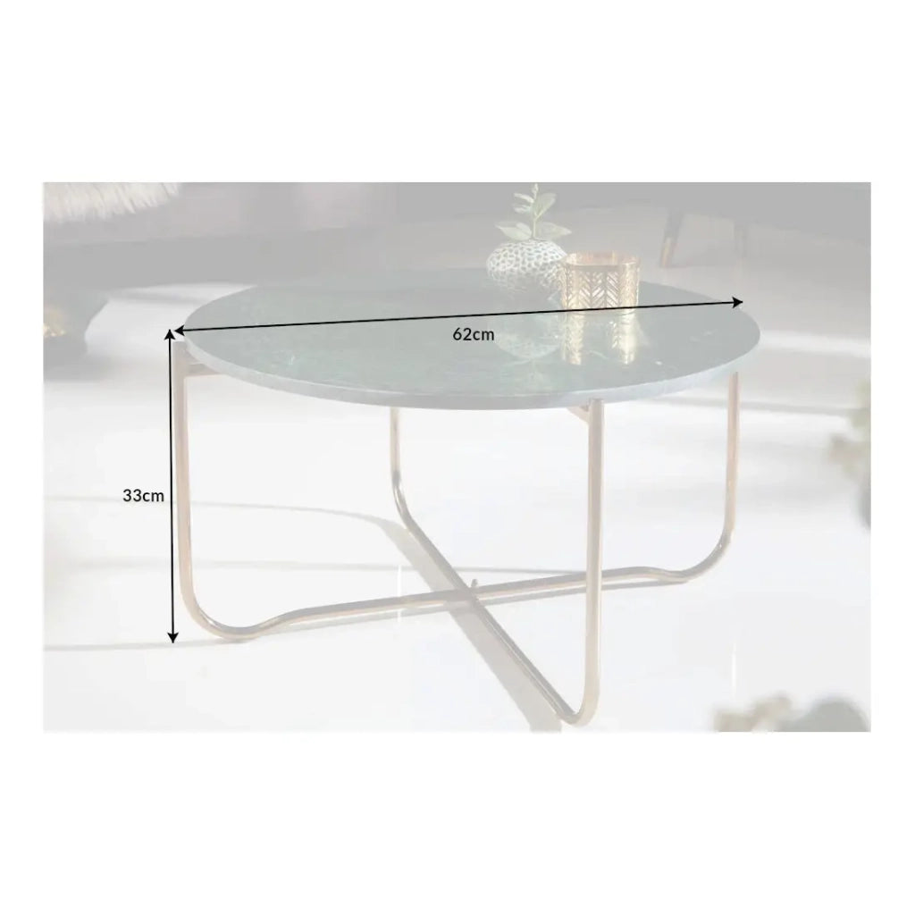 Tavolino basso rotondo VINTORA in marmo verde e metallo dorato – tavolo dal design moderno chic