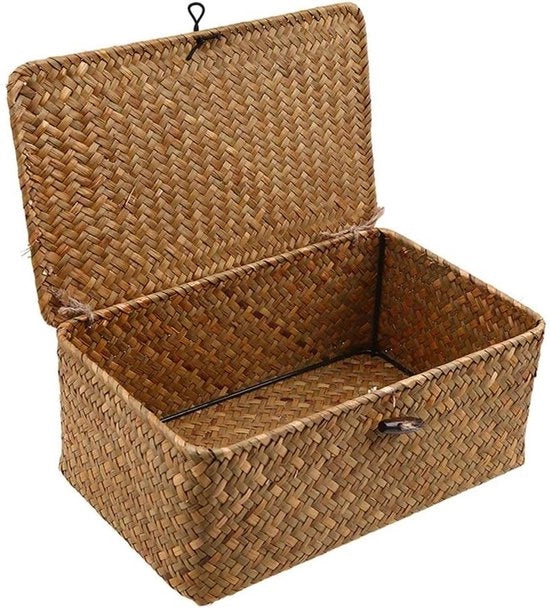 Organizzatore di stoccaggio in rattan tessuto con coperchi cestini zeppa - Organizzatore di trucco per bagno soggiorno o cucina (S)