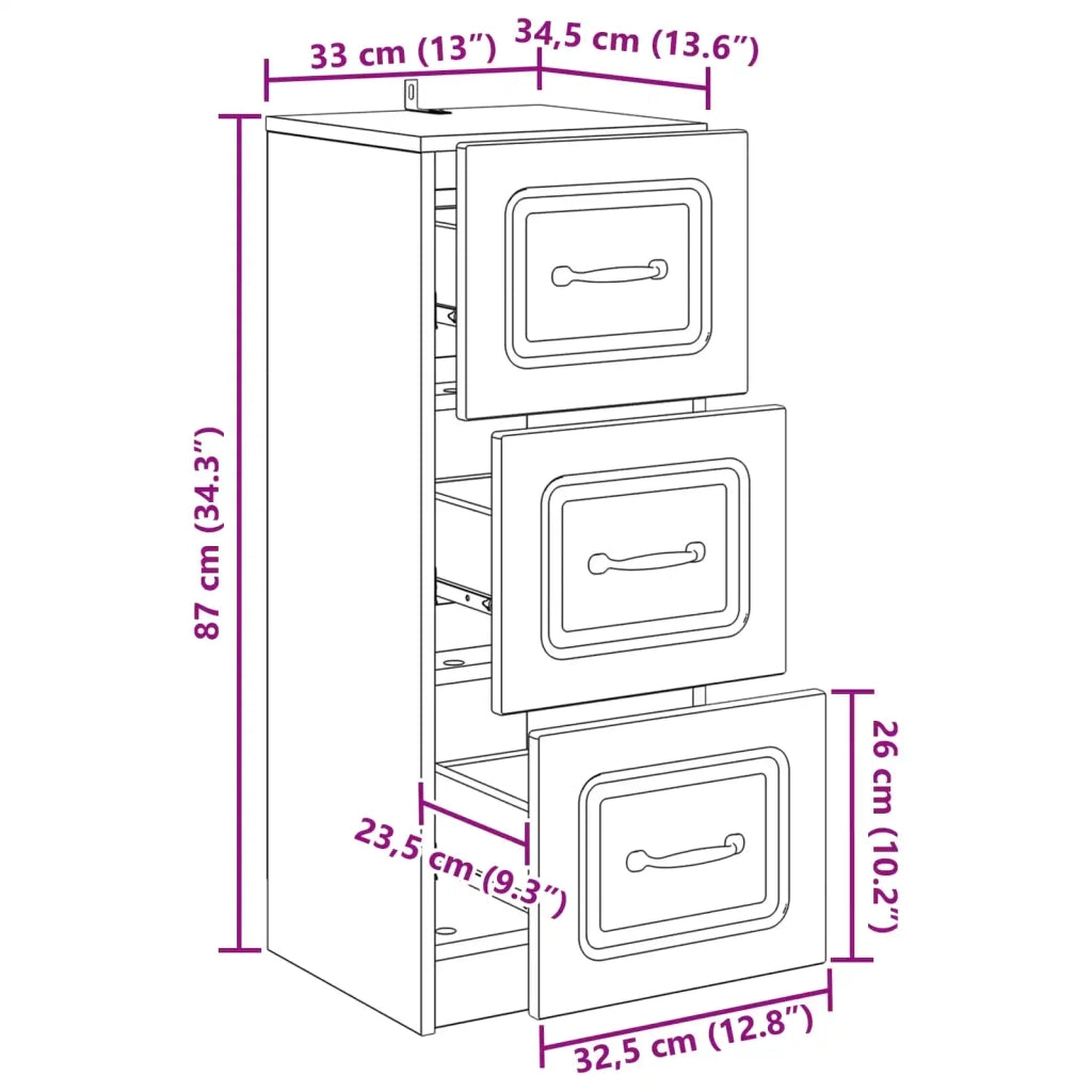 Mobile con Cassetti Grigio Cemento 33 x 34,5 x 87 cm 895768