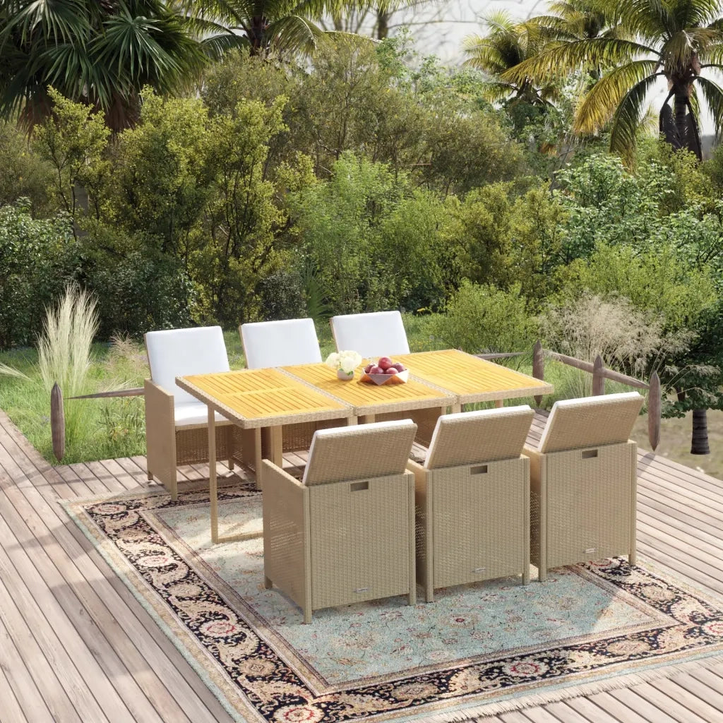 Set da Pranzo per Giardino 7 pz con Cuscini in Polyrattan Beige cod mxl 38597