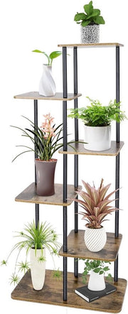 Supporto per piante a 6 livelli - Stendino multifunzionale per piante - Moka bruno - Metallo/legno