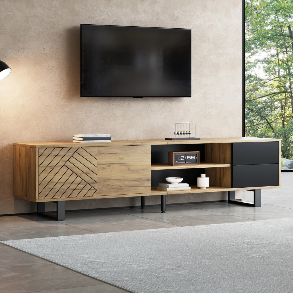 TV-Schrank Black+Natural 180 cm in Spanplatte