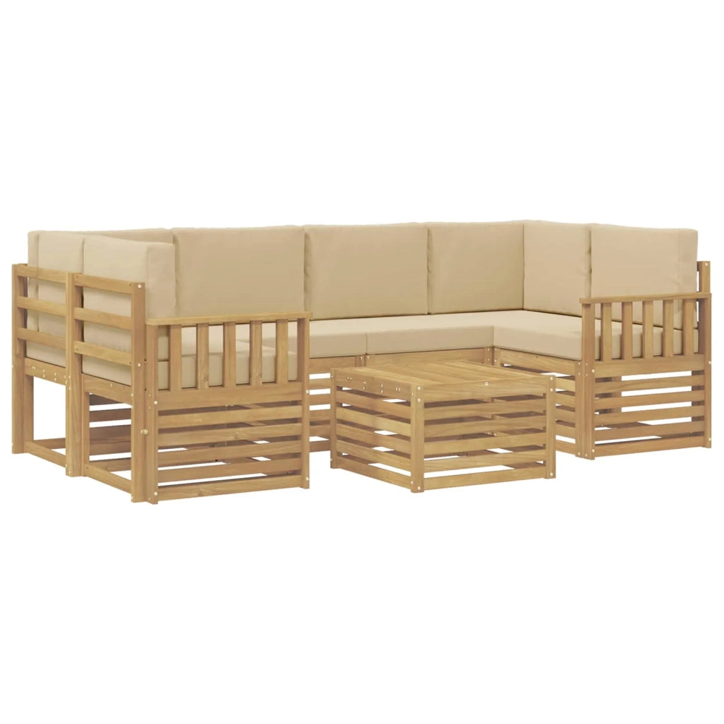 Set di divani da esterno 7 pcs Bianco e Beige Poliestere